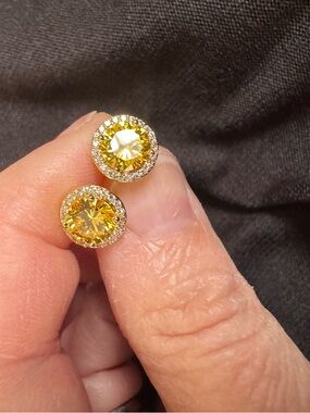 14k  Gold Played and Simulated Yellow Crystal Halo Stud Earrings